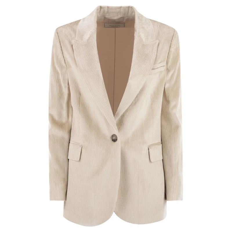 Peserico Blazer Velvet Blazer With Thousand Stripes Neutrals