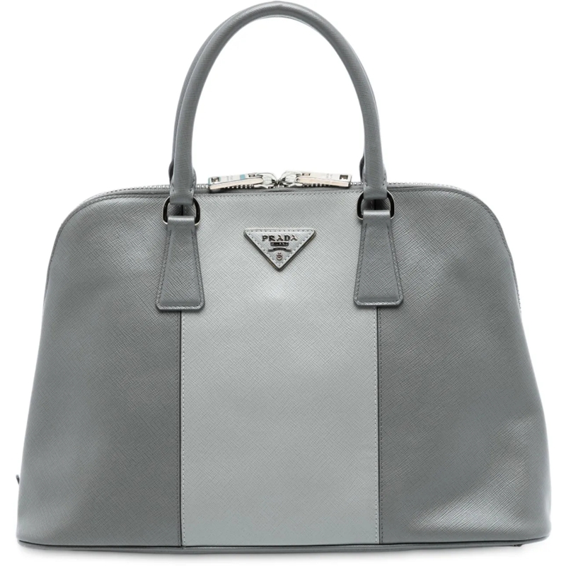 Prada Schultertasche Medium Bicolor Saffiano Lux Promenade Satchel grau