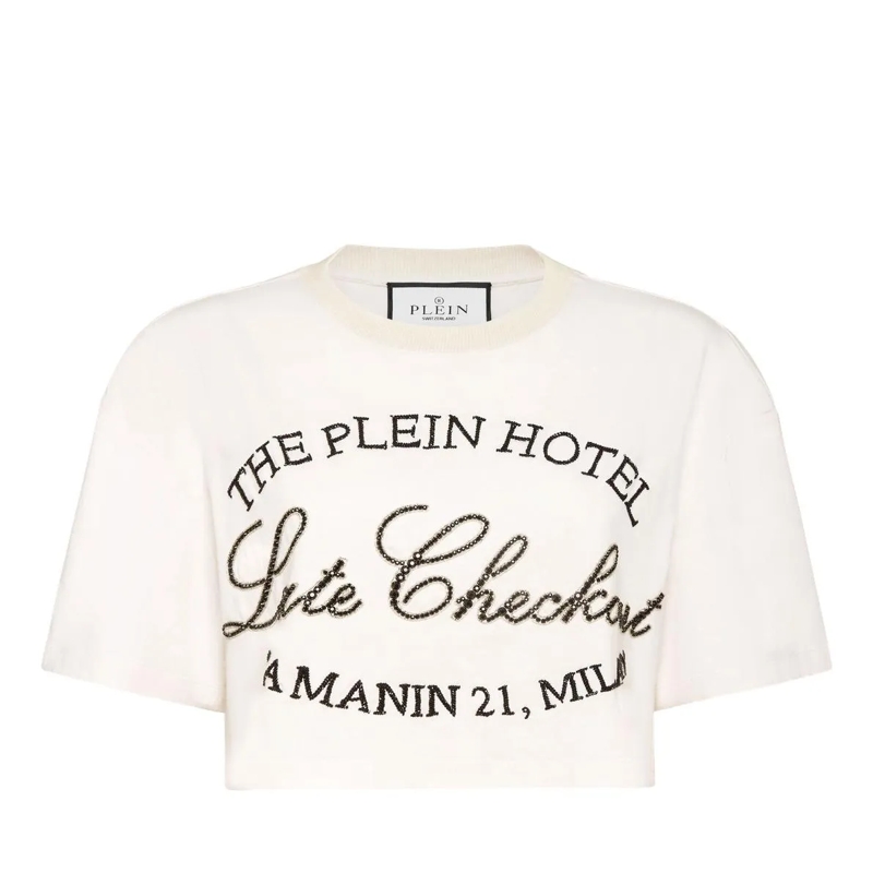 Philipp Plein T-Shirt T-Shirt Rundhalsausschnitt Ls Crystal Verziert weiss