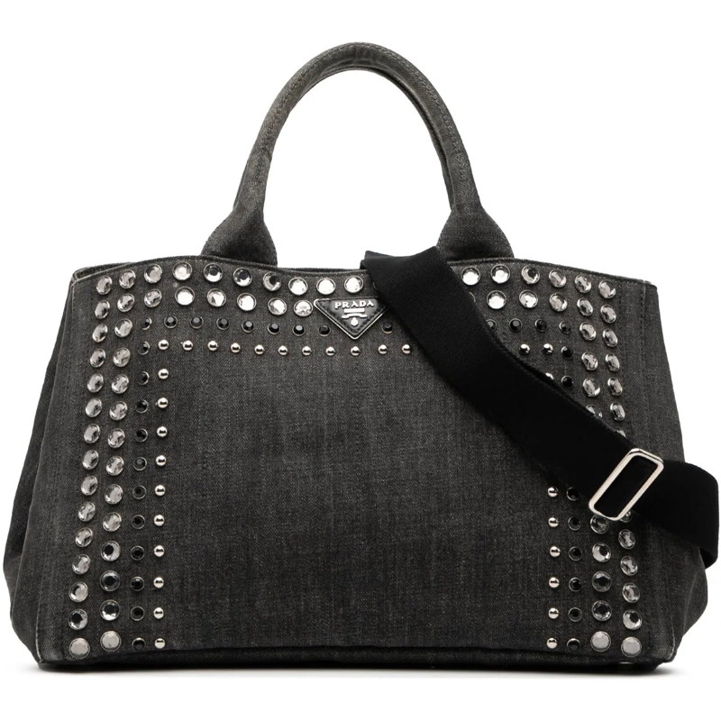 Prada Schultertasche Denim Canapa Bijoux Satchel schwarz
