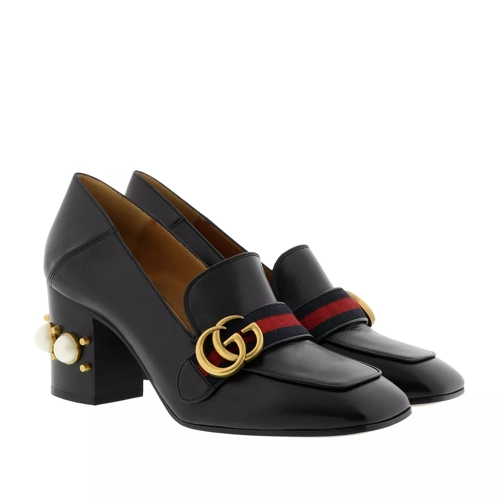 Gucci Loafer Mid Heel 75 With Pearls Leather Black Loafer