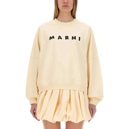 Marni  Cotton Sweatshirt With Print Neutrals