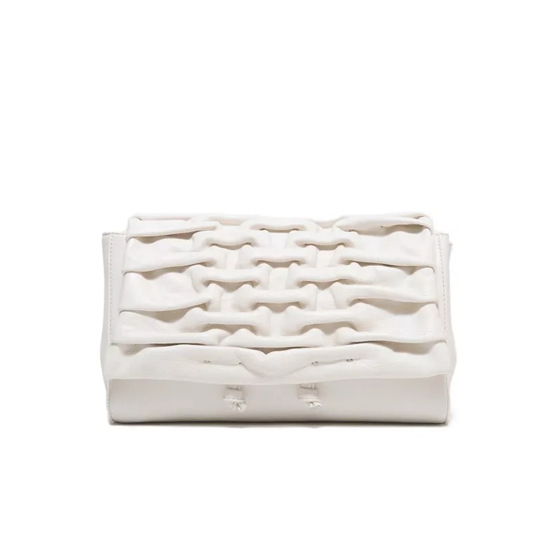 Reptile's House Schultertasche Shoulder Bag With Flap In Soft White Quilted Calfs White