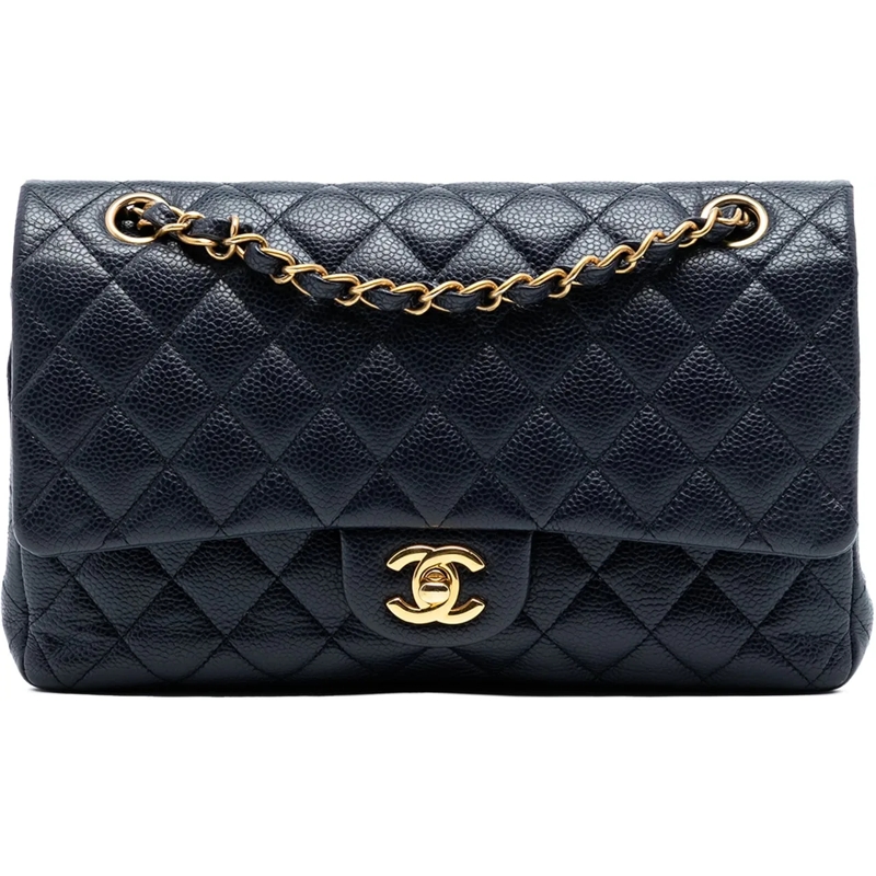 Chanel Schultertasche Medium Classic Caviar Double Flap blau