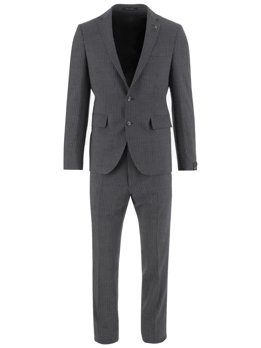 Thumbnail - Tagliatore - Pinstripe Wool Blend Dress With Classic Reverse De - Größe 48 - grau