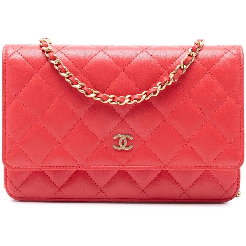 Chanel Schultertasche CC Quilted Lambskin Wallet on Chain rot