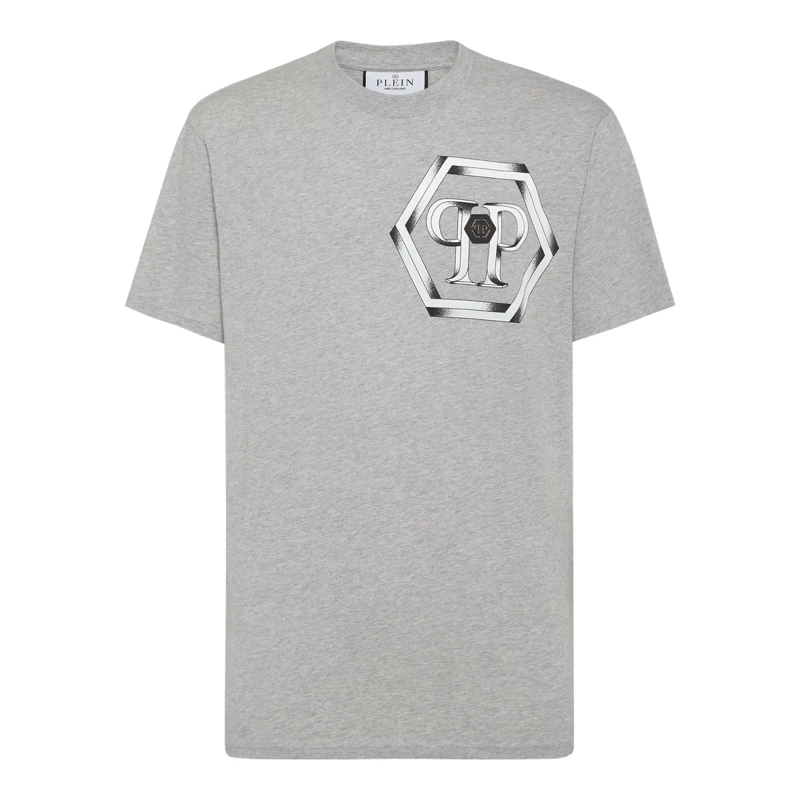 Philipp Plein T-Shirt T-Shirt Rundhalsausschnitt Hexagon grau