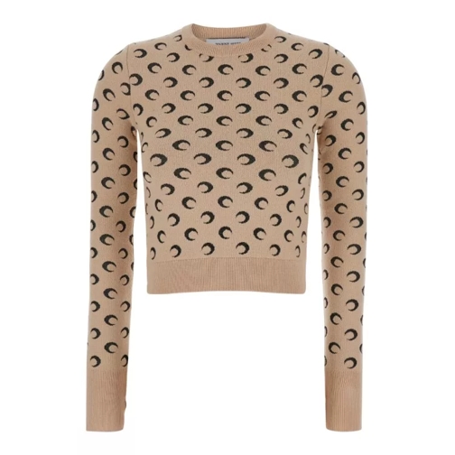 Marine Serre Beige Wool Crop Sweater With Crescent Moon Jacquar Brown 