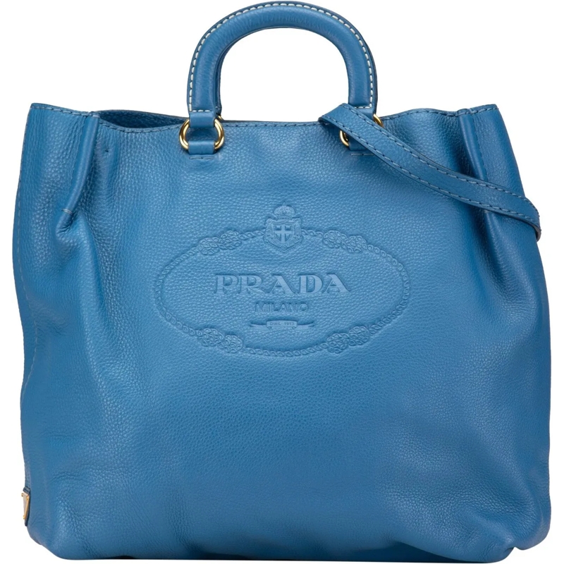 Prada Fourre-tout Vitello Daino Canapa Open Convertible Tote blau