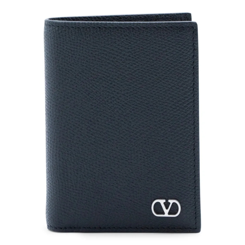Valentino Garavani Portemonnee Textured Black Wallet With Silver-Tone Logo Emblem Black