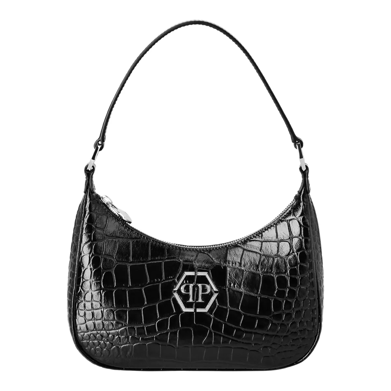 Philipp Plein Schultertasche Umhängetasche Cocco Crocco Geprägt schwarz