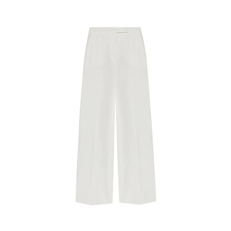 Max Mara  Wide-Leg White Linen Trousers With High Waist White