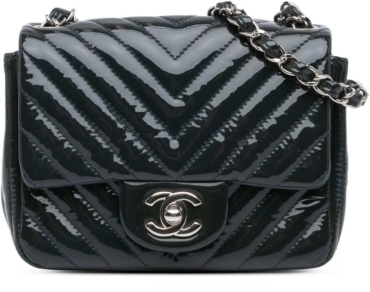 Chanel Hobo Bags - Mini Square Classic Chevron Patent Single Flap - Gr. unisize - in Blau - für Damen