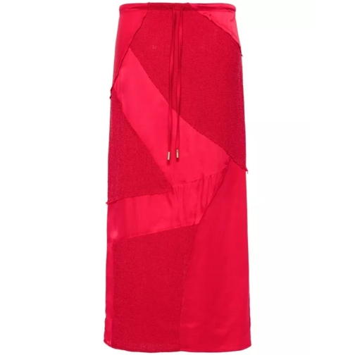 Cult Gaia Red Patchwork Midi Skirt Red 