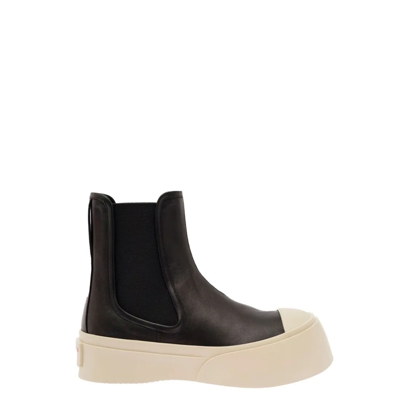 Marni Stiefel Black Chelsea Boots With Logo Patch In Leather Black