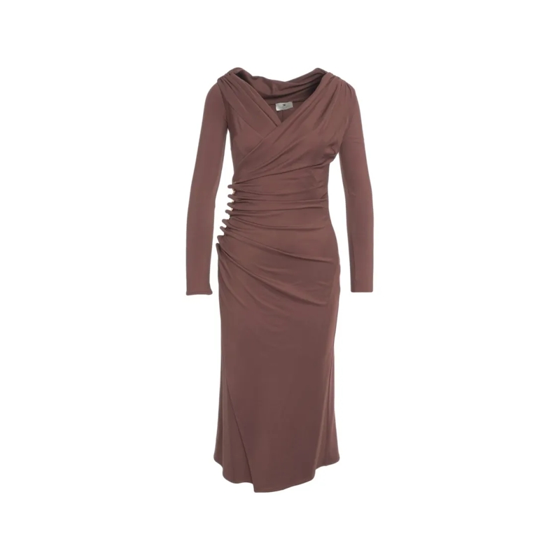 Elisabetta Franchi Midi-jurk Draped Maxi Dress Brown
