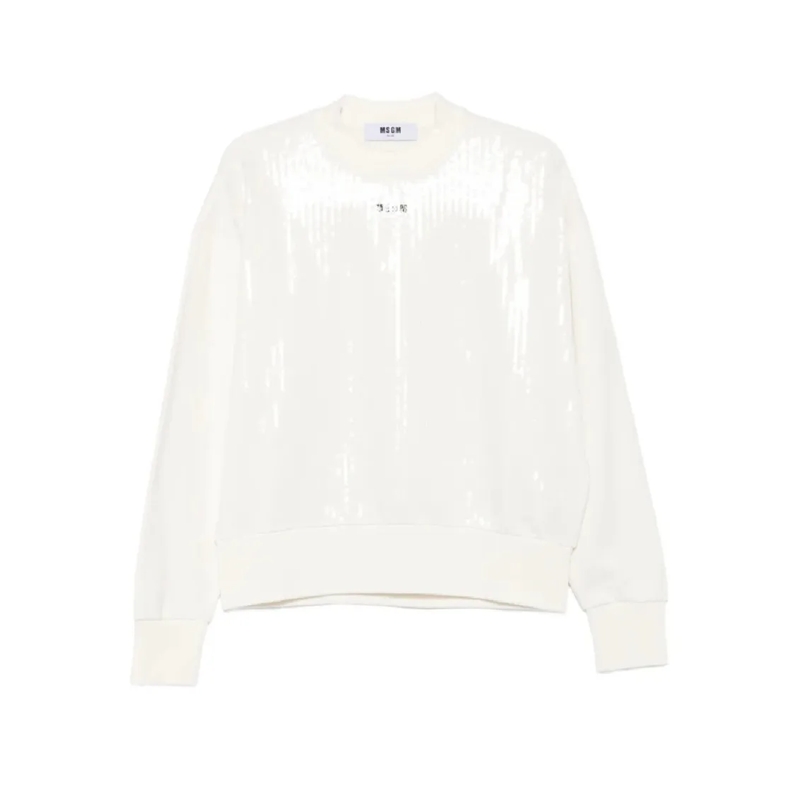 MSGM  Long-Sleeved Pullover Sweatshirt With Subtle Sequi White