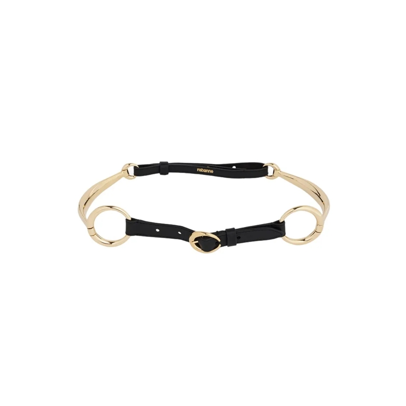 Paco Rabanne Riem Black Leather Belt With Polished Gold Accents Black