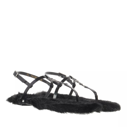Saint Laurent Flat Leather Sole Cassandra Sandals Black Strappy Sandal