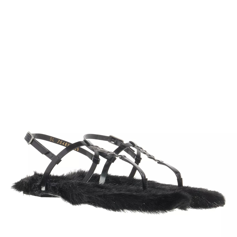 Saint Laurent Riemchensandalen Flat Leather Sole Cassandra Sandals Black