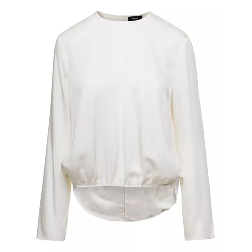 Theory Round Neck Wide Tie Blouse White 