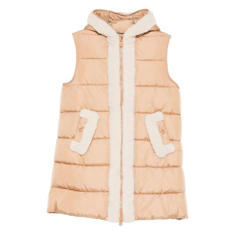 Save the Duck  Sleeveless Padded Vest With Shearling Trim And Hoo Neutrals