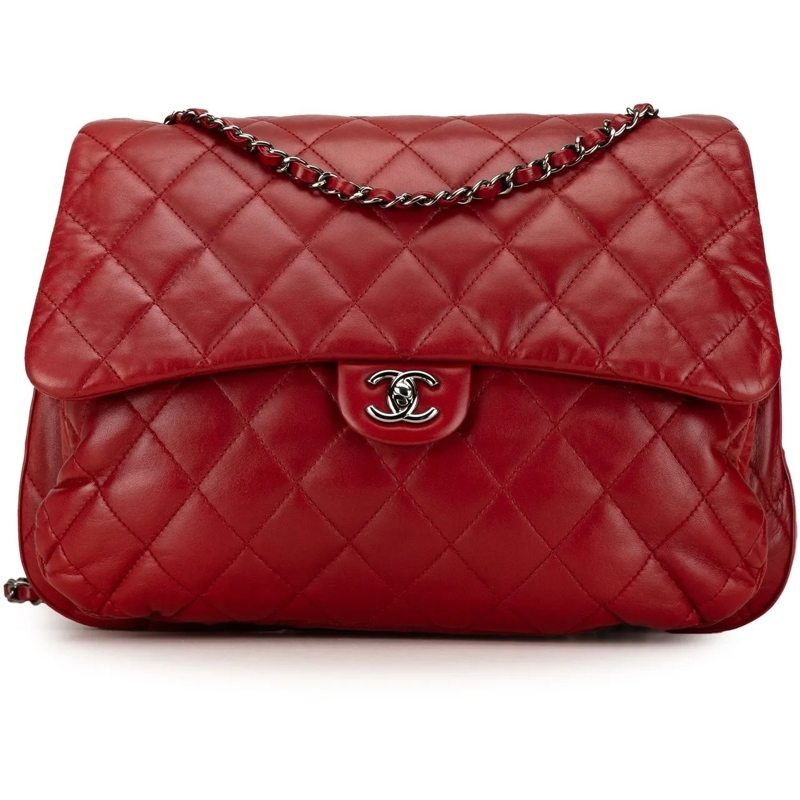 Chanel Schoudertas Maxi Lambskin 3 Accordion Flap rot