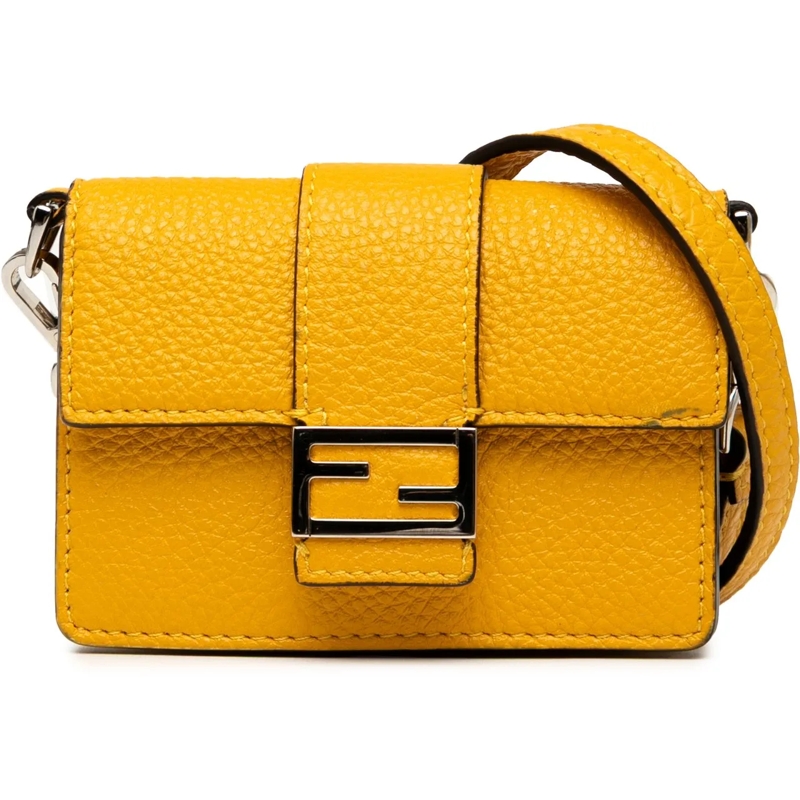 Fendi Schultertasche Micro Leather Flat Baguette Crossbody gelb