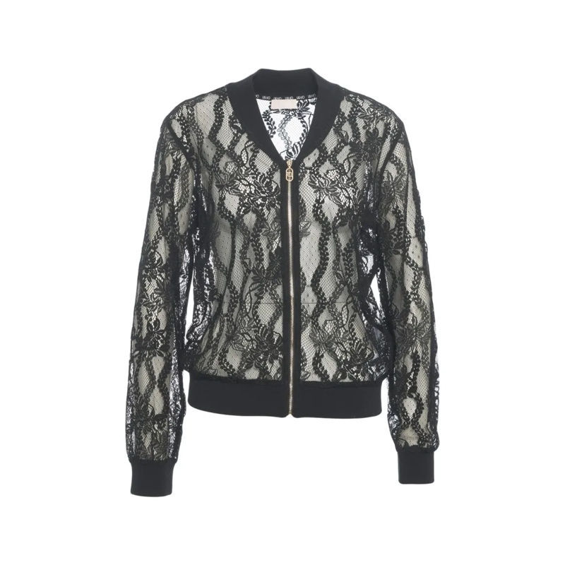 LIU JO Bomberjack Delicate Floral Lace Bomber Jacket Grey