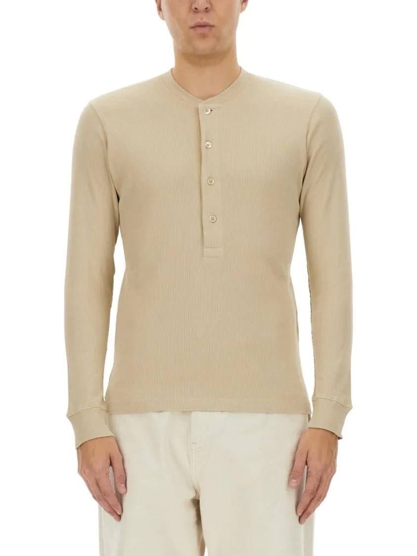 Thumbnail - Tom Ford - Ribbed "Henley" T-Shirt - Größe 50 - beige
