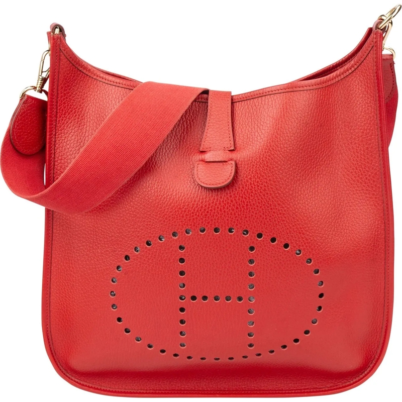 Hermès Tote Hermes Rouge Clemence Leather Evelyne GM Crossbody rot