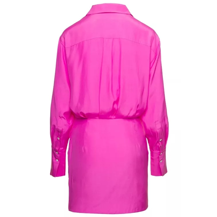 Gauge81 Naha Draped Shirt Mini Hot Pink Dress In Silk Pink