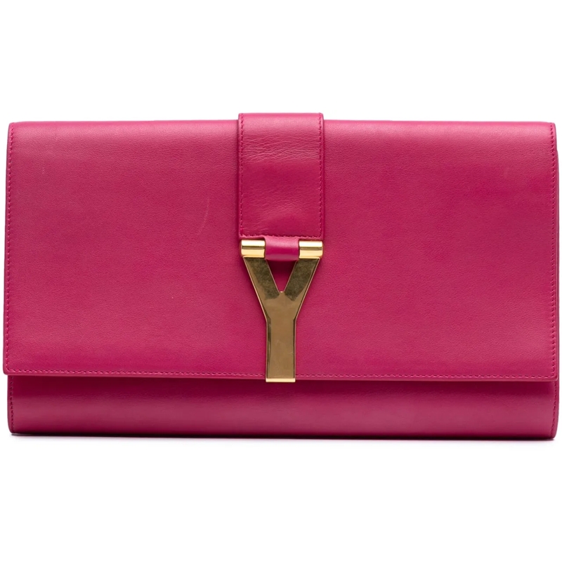 Saint Laurent Pochette Leather Chyc Ligne Clutch rose