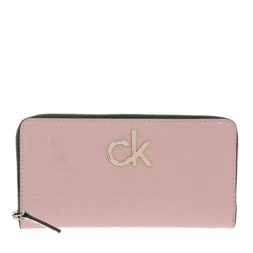 Calvin Klein Re-Lock Ziparound Wallet Silver Pink Continental Portemonnee