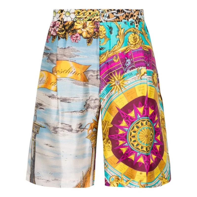 Moschino Legere Shorts Thigh-Length Multicolor Printed Silk Shorts White