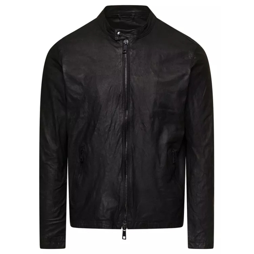Giorgio Brato Black Biker Jacket With Two Way Zip In Leather Black Läderjackor