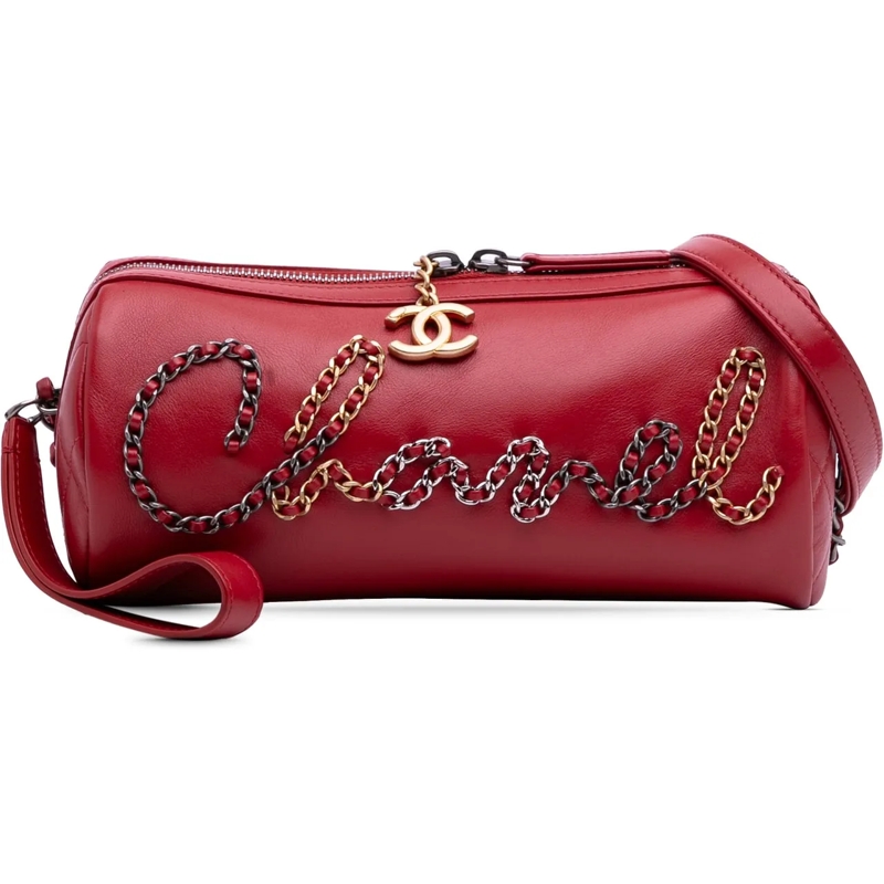 Chanel Sac à bandoulière Calfskin Signature Chain Signe Bowling Bag rot