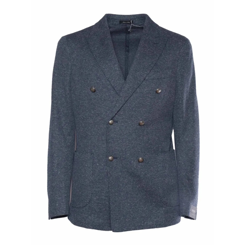 Breras Blazer Double-Breasted Textured Jacket With Tailored Fit Blue