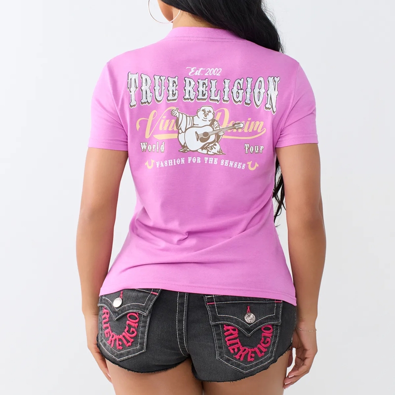 True Religion T-Shirt - T-Shirt- V-Ausschnitt- Markenlogo auf Front-  pink(Image 4)