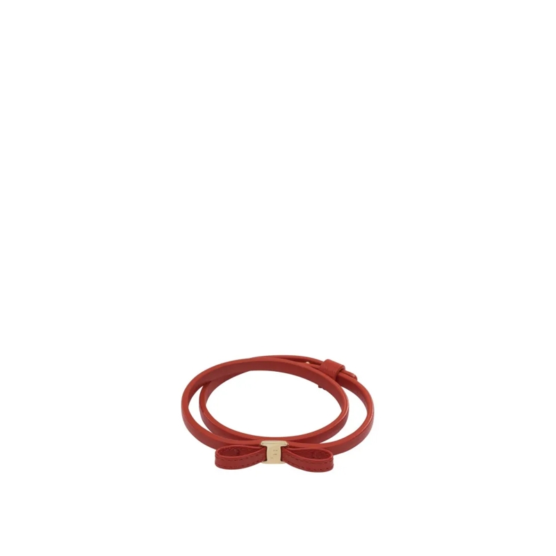 Salvatore Ferragamo Riem Refined Leather Belt With Bow Detail And Gold Acce Red