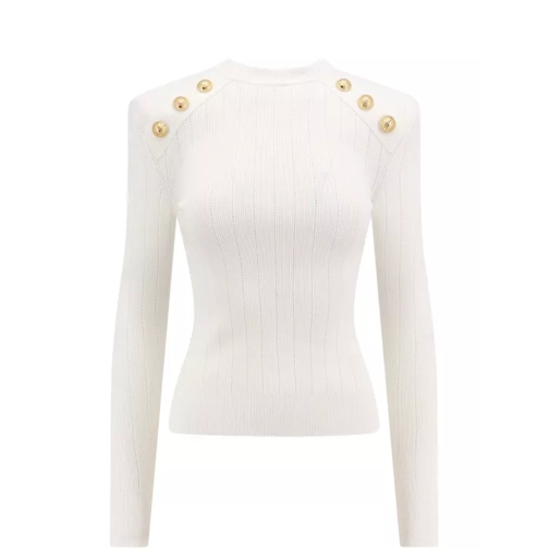 Balmain Ribbed Sustainable Viscose Sweater White 