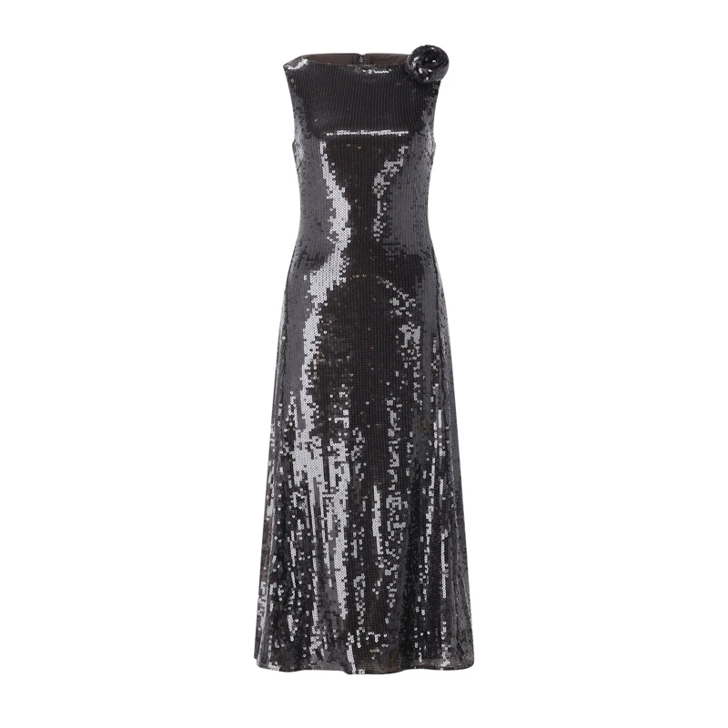Rotate Maxikleid Midikleid mit Pailletten schwarz