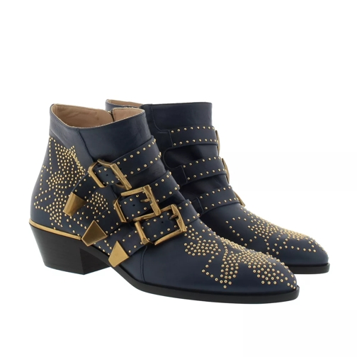 Chloé Susanna Leather Ankle Boots Cosmic Blue+Gold Enkellaars