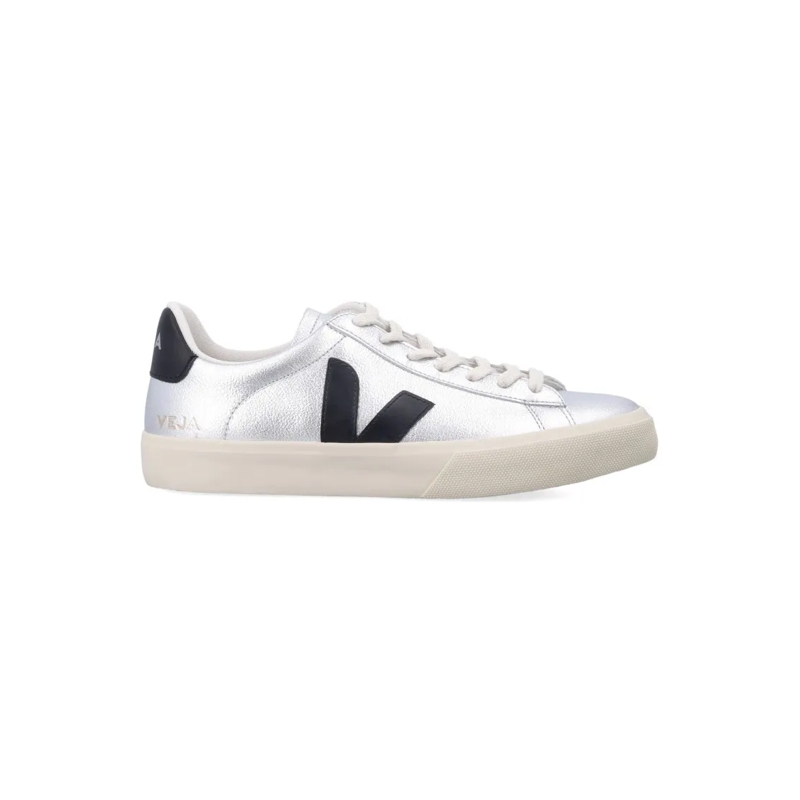 Veja Low-Top-Sneaker Campo Silver And Black Leather Sneakers White