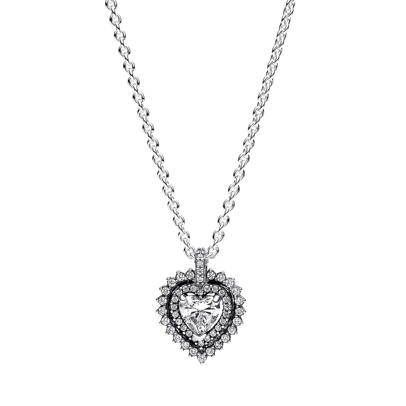 Pandora Medium Necklace Heart sterling silver collier with clear cubic zir Clear