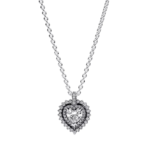 Pandora Heart sterling silver collier with clear cubic zir Clear Mellanlångt halsband