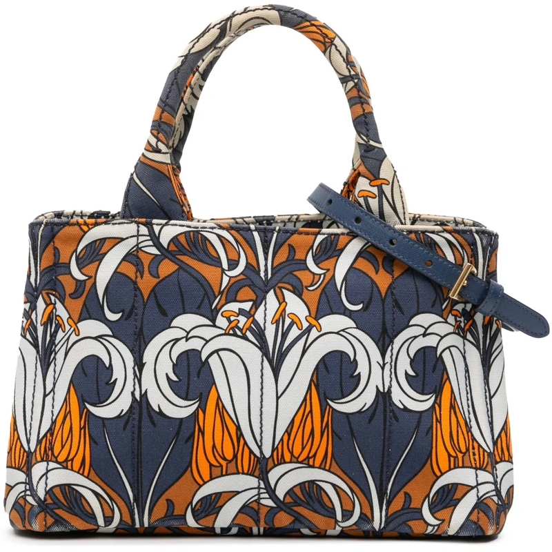 Prada Sac à bandoulière Small Floral Printed Canvas Canapa Satchel blau