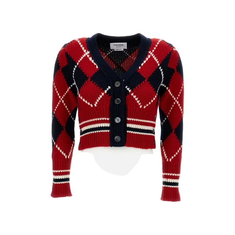 Thom Browne Vest Argyle Jersey Cardigan Red