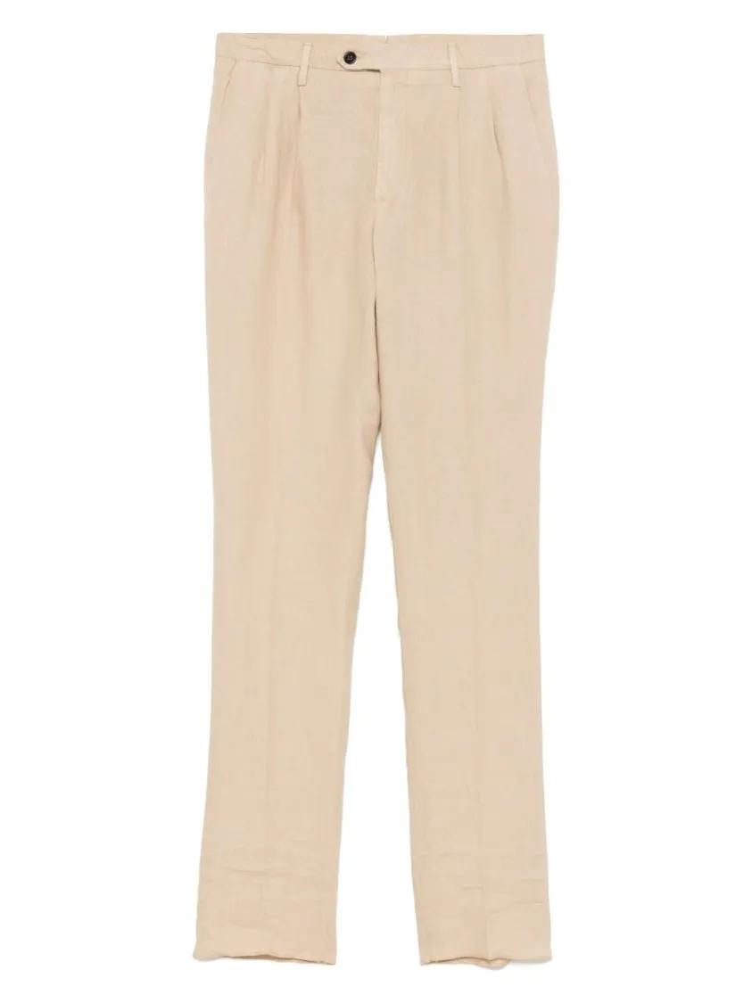 Thumbnail - Drumohr - Sand Beige Linen Chino Trousers With Pleat Detaili - Größe 48 - beige