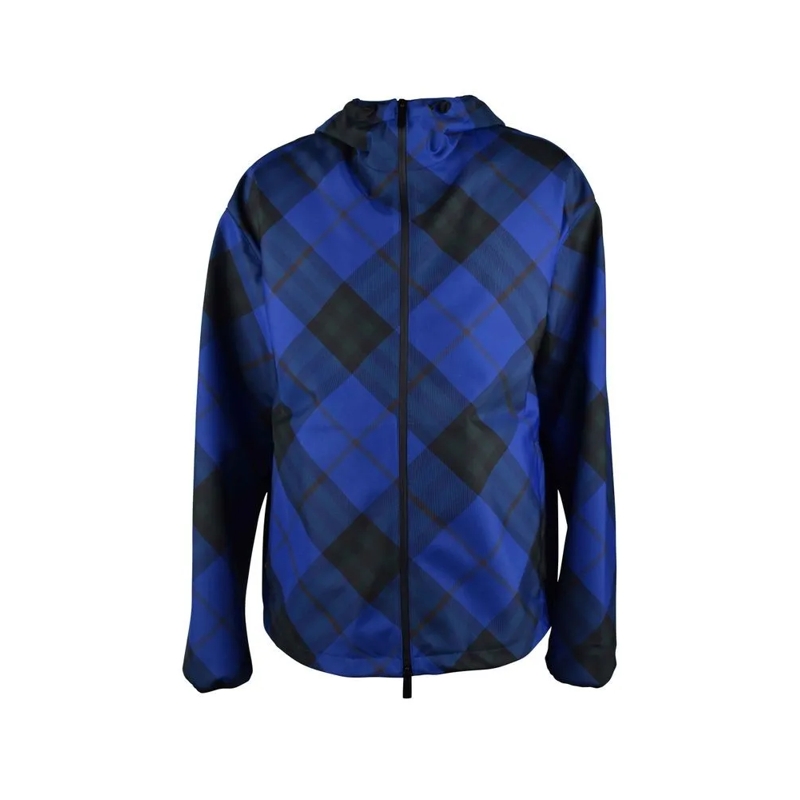 Burberry  Plaid Hooded Jacket With Equestrian Embroidery Blue